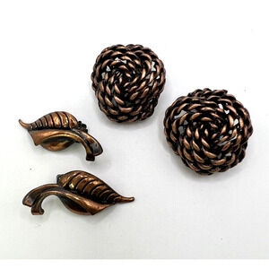 Vintage MCM Lot of 2 Prs Genuine Copper Clip-on Earrings